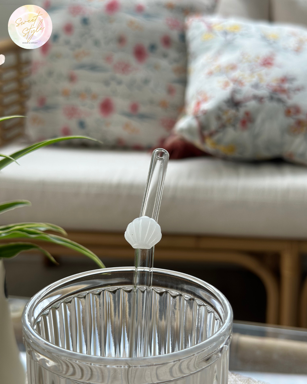 Paille en verre coquillage + goupillon + sac