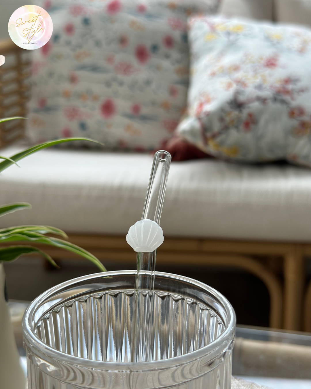 Paille en verre coquillage + goupillon + sac