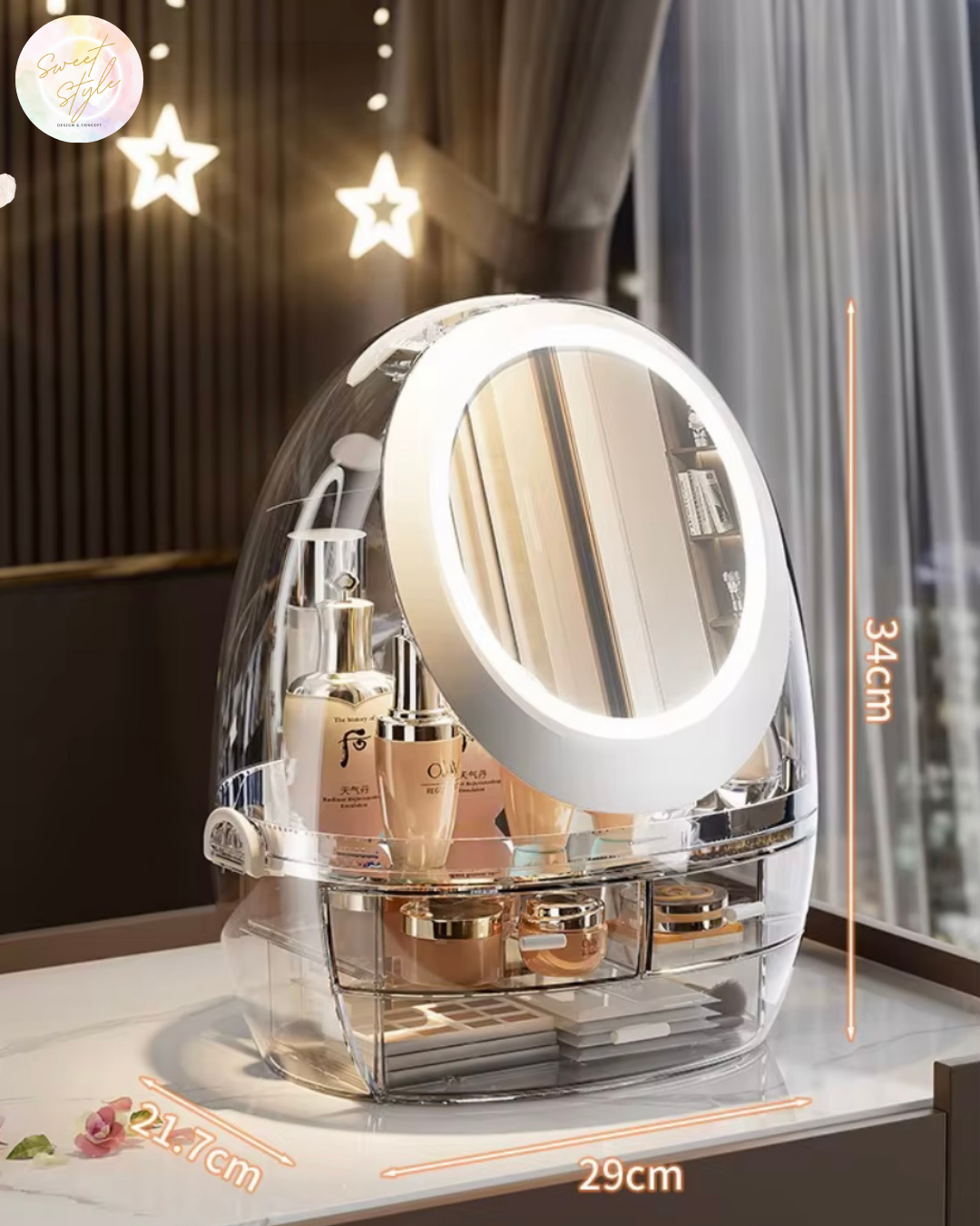 Organisateur de maquillage avec miroir LED