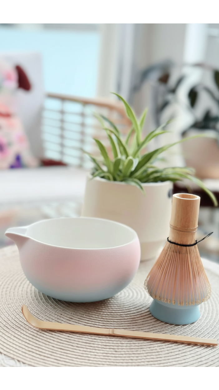 Set matcha 4 pièces dégradé rose bleu