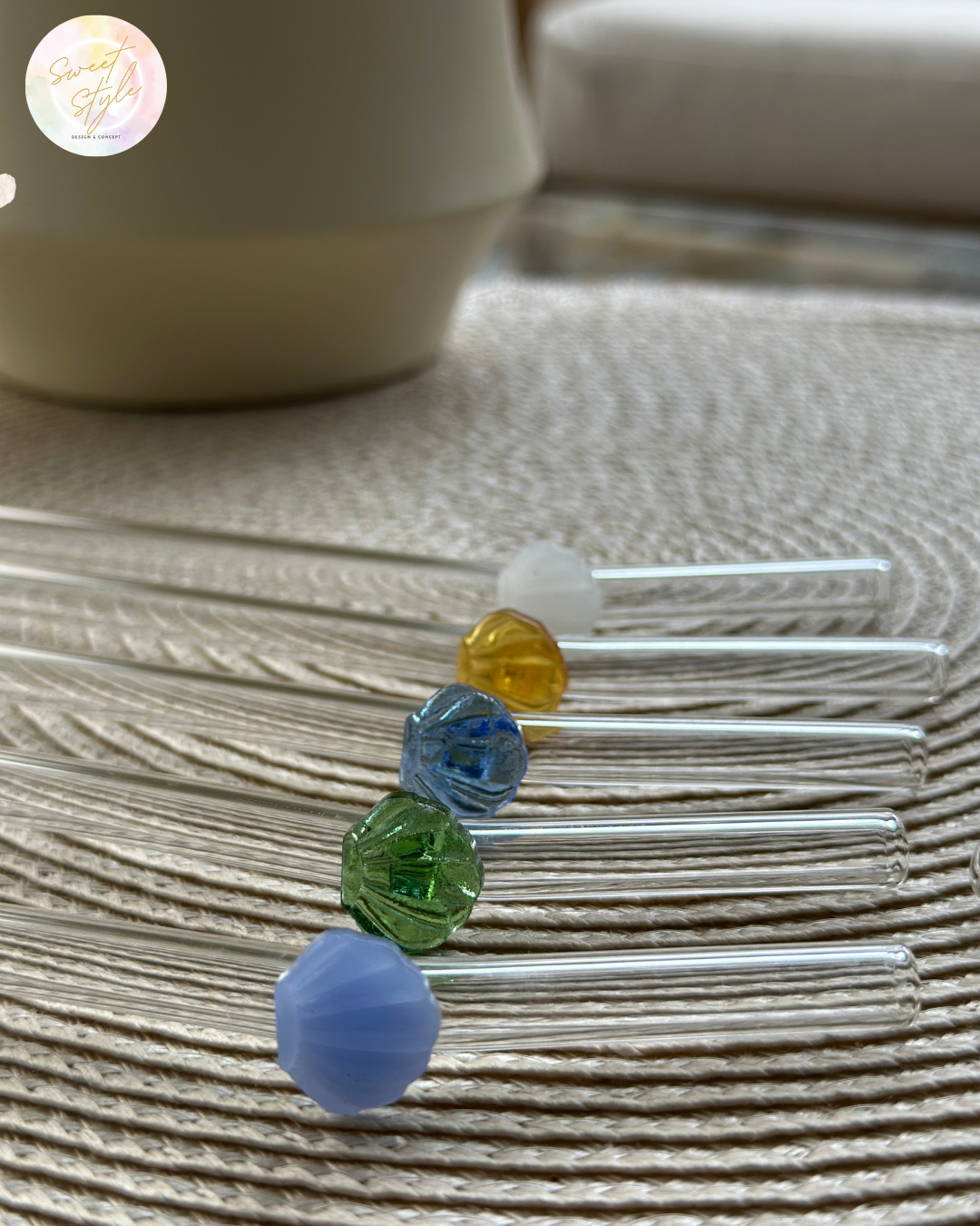 Paille en verre coquillage + goupillon + sac