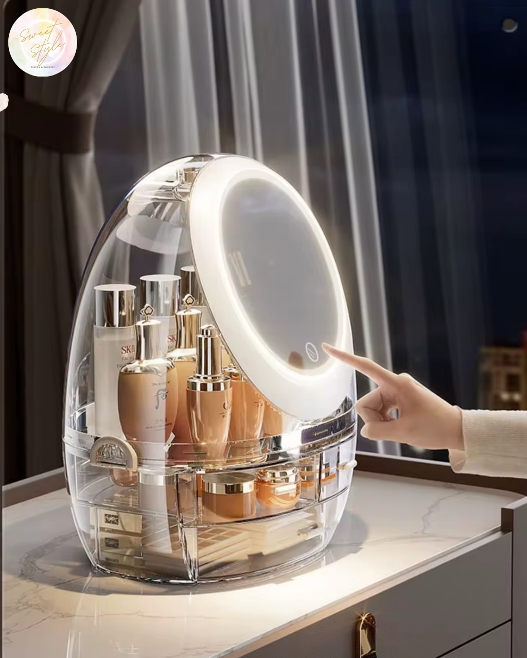Organisateur de maquillage avec miroir LED