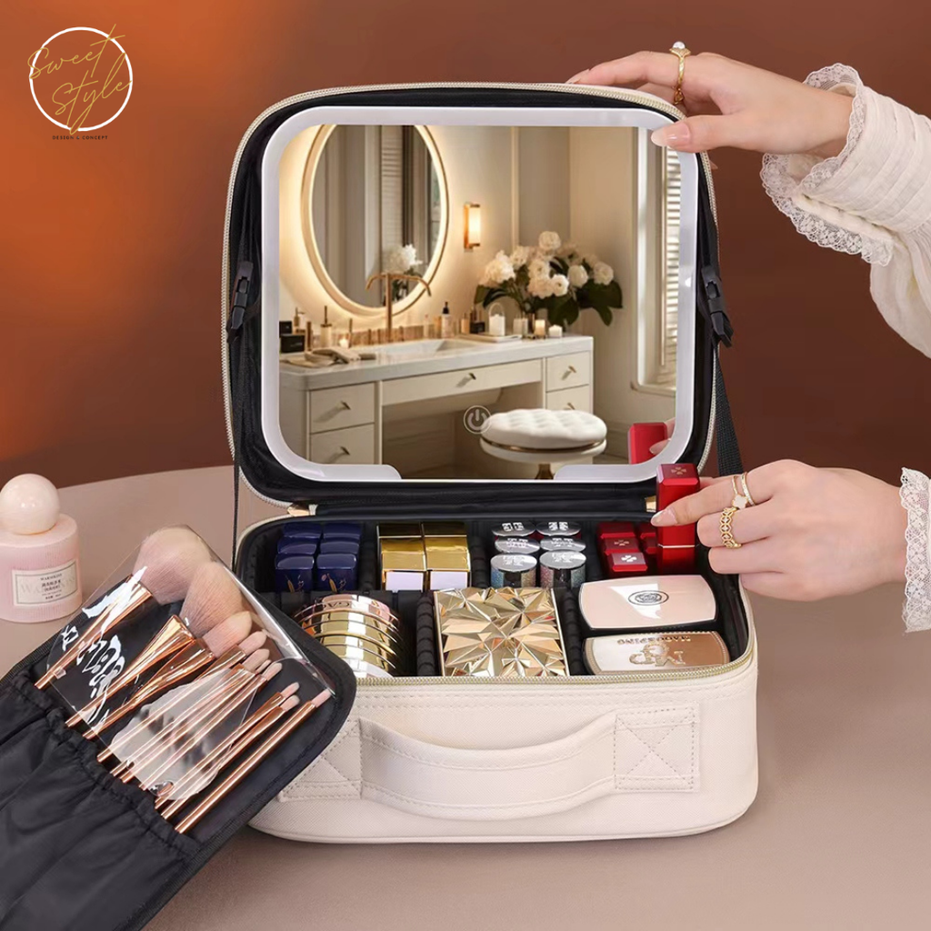 Organisateur Trousse de maquillage avec miroir led