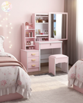 Coiffeuse "Perle" Rose Pastel avec Miroir et Rangements
