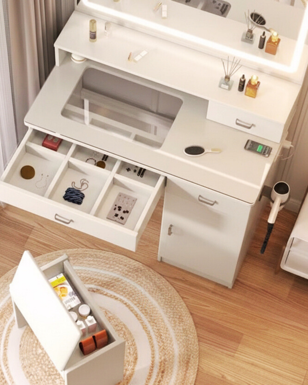 Coiffeuse blanche miroir led