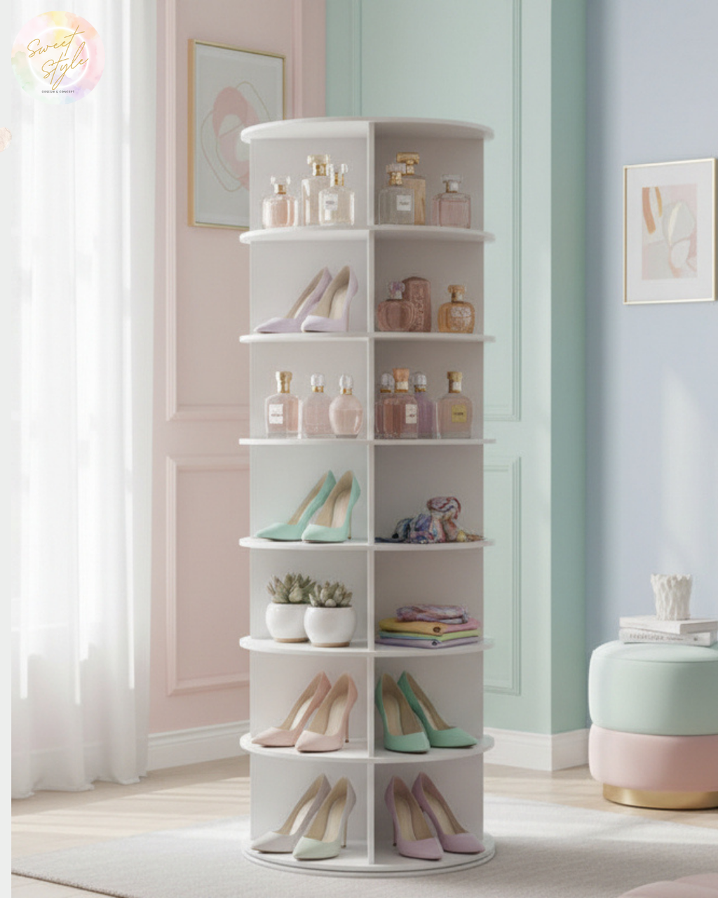 Meuble rangement 7 niveaux rotatif 360