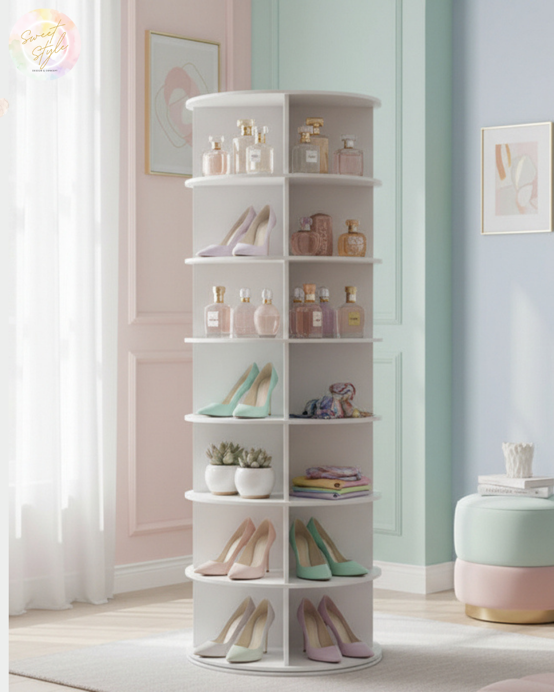 Meuble rangement 7 niveaux rotatif 360