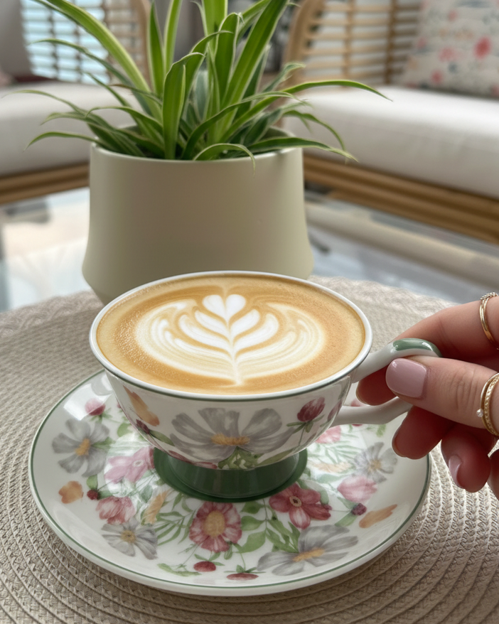 Tasse à café florale avec soucoupe